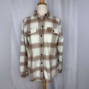 New Patagonia Cream and Brown Plaid Button Down Shirt